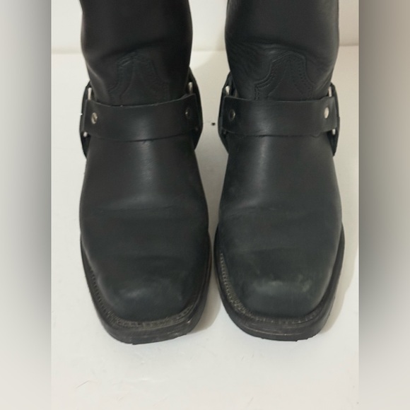 Black All Leather Motorcycle Biker Boots with Square Toe - Size Ladies 8 - Picture 6 of 16